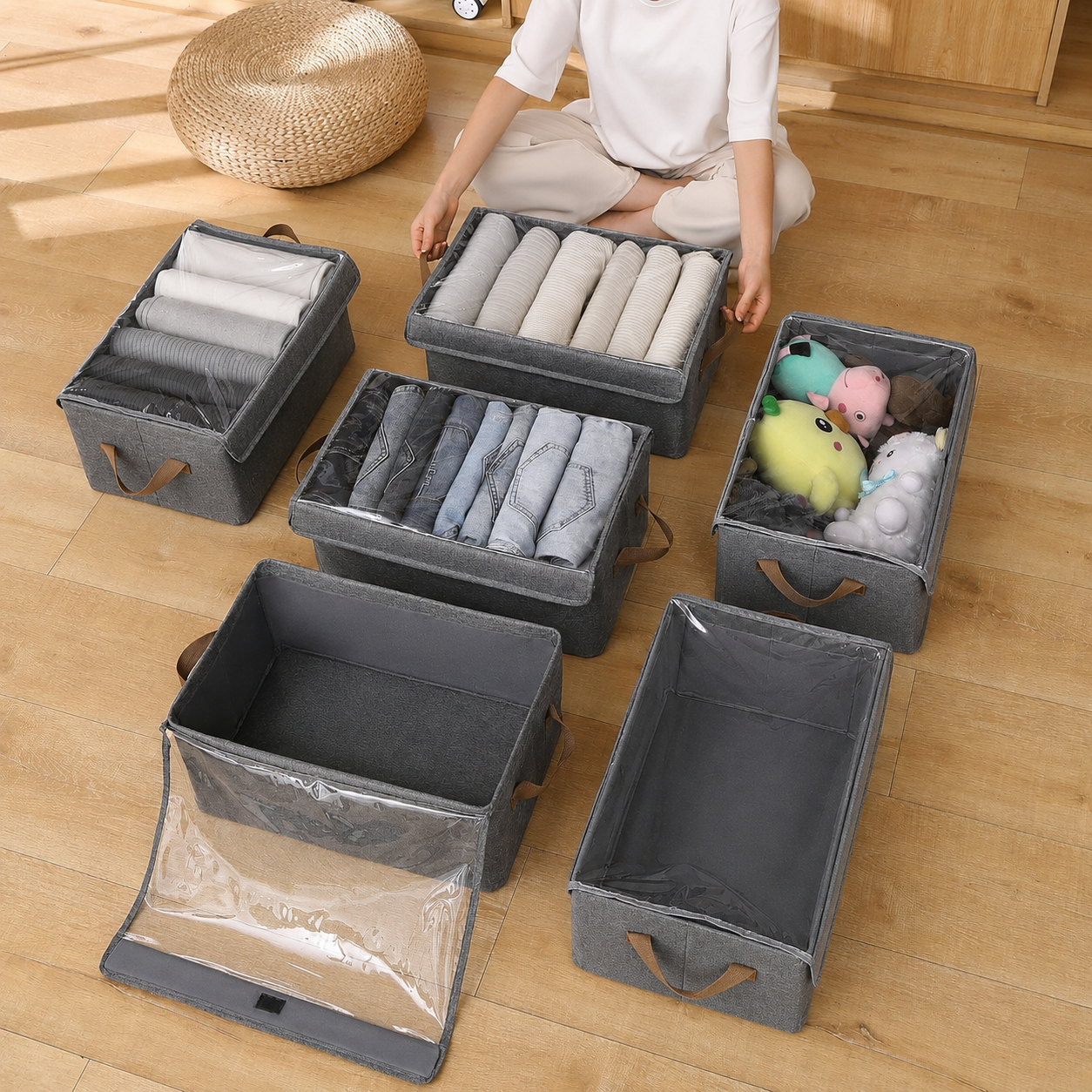 Organizador plegable con tapa transparente