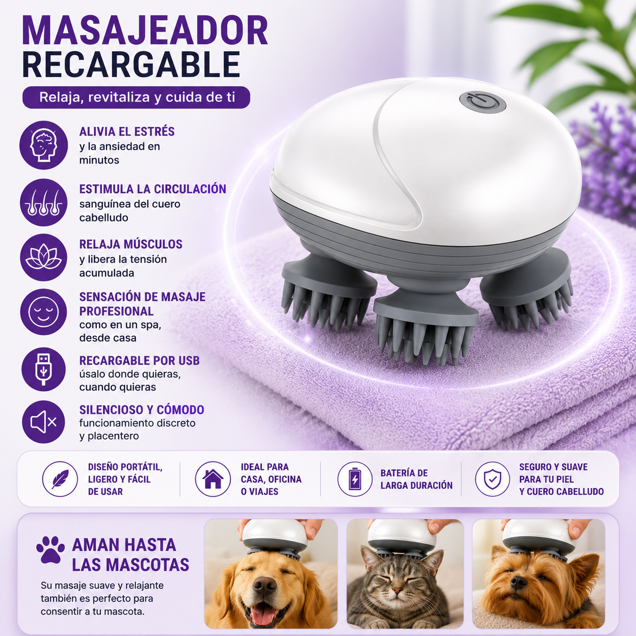 Masajeador de cabeza eléctrico recargable